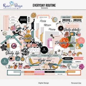 Everyday routine digital elements, Craft scrapbooking elements, Scrapbook everyday digital elements pack, Digital scrapbooking elements