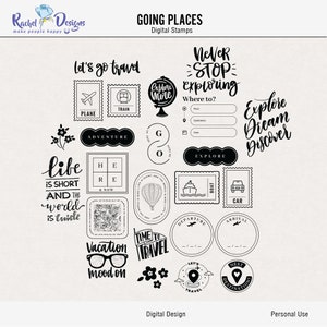 Going places digital stamps and brushes, Travel digital stamps, Travel digital clip art, Adventure digital stamps, Digital travel brush