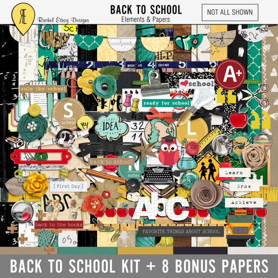 Digital Scrapbooking Kits Back to School, Digital Back to School