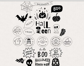 Lindos pero espeluznantes sellos y pinceles digitales de Halloween, sellos digitales para manualidades, imágenes prediseñadas digitales de Halloween, pinceles de sellos de Photoshop para Halloween
