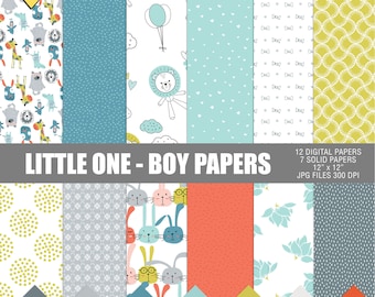 Baby boy printable digital paper pack, Baby boy digital scrapbook papers, Nursery digital papers, Baby printable papers, Newborn papers
