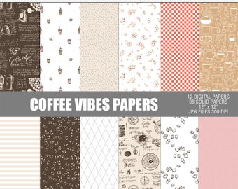 Coffee vibes digital paper pack, Digital coffee scrapbooking papers, Vintage coffee patterns papers, Abstract coffee patterns papers