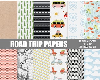 Pacote de papéis digitais de viagem, papéis digitais de viagem, papéis para scrapbooking de aventura, papéis para impressão de viagem, papéis para scrapbooking de viagem