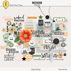 Wochenende digitale Elemente, Alltag Mix Media Scrapbook Elemente, Wochenende digitale Elemente, Mix Media digitale Scrapbooking Elemente