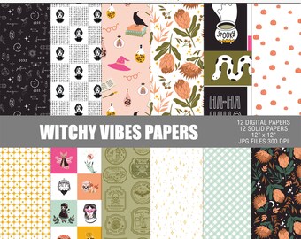 Witchy vibes halloween digital paper pack, Halloween pattern papers, Digital halloween craft papers, Halloween printable decor papers