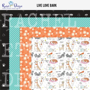 Live Love Bark digital paper pack, Dogs digital craft papers, Digital scrapbooking paper pack, Pets printable craft papers, Dogs DIY papers image 4