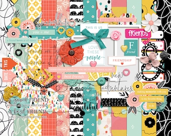 Friends digital scrapbooking kit, Abstract printable digital papers, Friends scrapbooking embellishments, Digital scrapbooking elements
