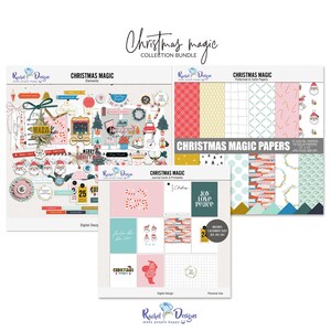 Christmas magic digital scrapbook collection, Christmas digital elements and papers, Printable christmas cards, Christmas hybrid