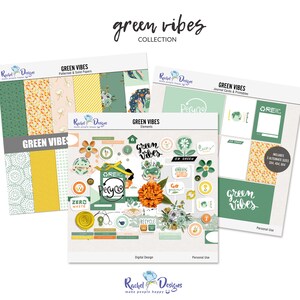 Collection de scrapbooking numérique Green Vibes, kit de scrapbooking écologique, cartes journal imprimables green vibes, papiers imprimables de scrapbooking planète