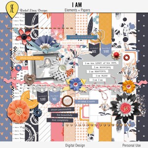 Feminine digitales Scrapbooking Kit, I AM feminine digitale Scrapbooking Elemente, feminine digitale Papiere, feminine digitale Dekor Papiere