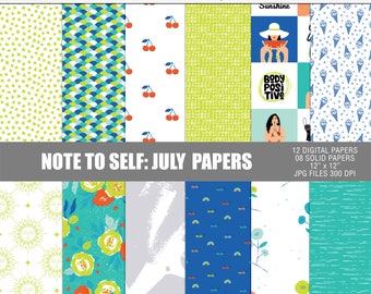 Nota personale Pacchetto di carta digitale di luglio, documenti artigianali digitali estivi, pacchetto di carta per scrapbooking digitale, documenti artigianali stampabili estivi