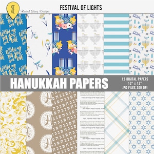 Paquet de papier numérique de Hanoucca, papiers de Hanoucca imprimables, papiers de scrapbooking numériques de Hanoucca, décoration en papier de Hanoucca, papier d'emballage de Hanoucca