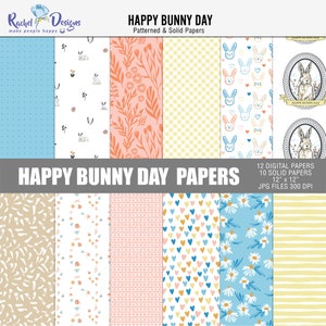 Happy Bunny Day digital papers pack, Printable easter papers, Digital bunny papers, Printable kids craft papers, Spring digital papers