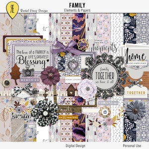 Kit di scrapbooking digitale per famiglie, elementi della famiglia digitale, abbellimento di album di famiglia, kit di album di famiglia, download istantaneo