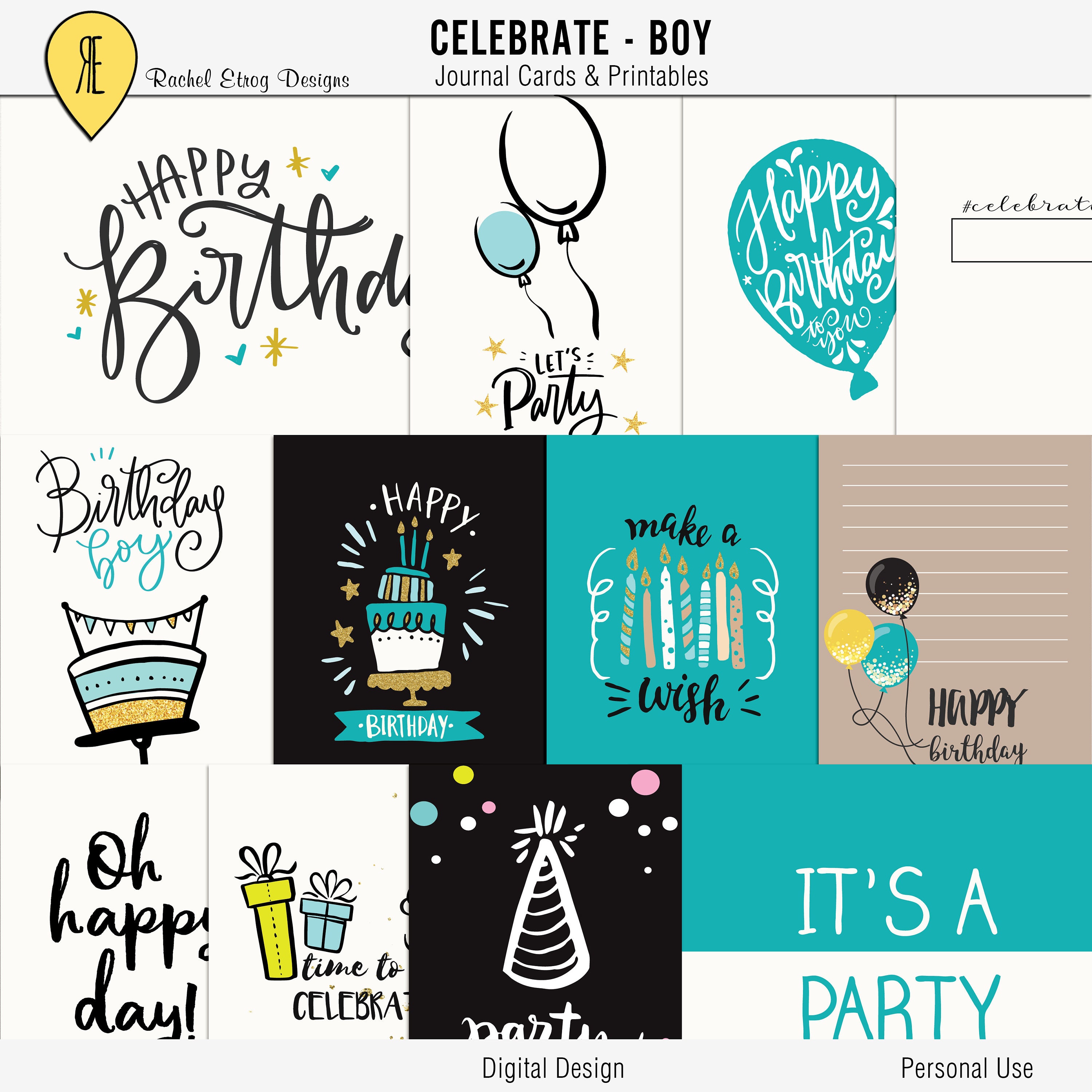 Printable Birthday Boy Journal Cards Digital Journal Cards - Etsy