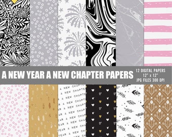 New Year's digital paper pack, Printable new year papers, 2019 digital papers, New Year's scrapbook papers, Digital papers new year's eve