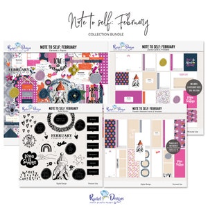 May include: A digital scrapbooking kit with a pink, black, and white color scheme. The kit includes elements, papers, stamps, journal cards, printables, and traveler's notebook inserts and templates. The kit features a whimsical illustration of a gnome wearing a red hat and a heart-shaped design with the text "Love is Simple".