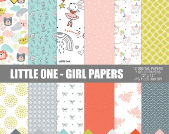 Baby girl printable digital paper pack, Baby girl digital scrapbook papers, Nursery digital papers, Baby printable papers, Newborn papers