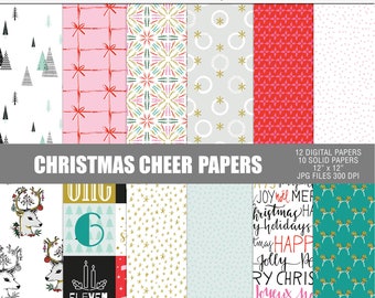 Christmas cheer digital scrapbooking papers, Christmas printable papers, Christmas digital craft papers, Printable christmas papers