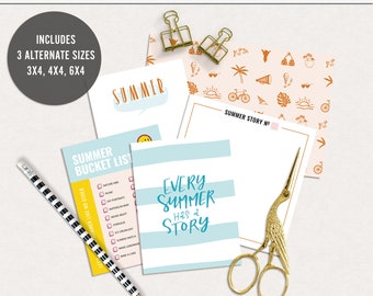 Tarjetas de diario digital "Cada verano tiene una historia", tarjetas de bolsillo digitales imprimibles, proyectos de verano imprimibles, tarjetas de bolsillo digitales de verano