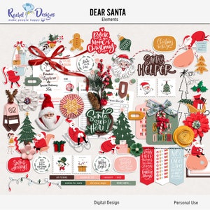 Beste Santa digitale plakboekelementen, digitale kerstknutselelementen, afdrukbare kerstmixmedia-elementen, kerstsanta hybride elementen