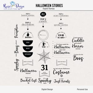 Digitale stempels en penselen Halloweenverhalen, digitale ambachtelijke stempels, digitale halloween-clipart, Halloween photoshop-stempelpenselen