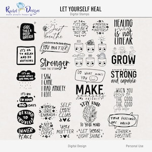 Let yourself heal digital stamps and brushes, Digital mental health craft stamps, Digital self love cliparts, Photoshop stamps brushs