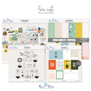 Null-Abfall-Digital-Scrapbooking-Sammlung, digitale Ökologie-Elemente und -Papiere, druckbare Recycling-Taschenkarten, Eco-Life-Stempel