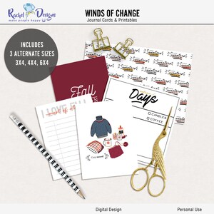 Cartes journal numériques Winds of change, Imprimables projets de vie d'automne, Cartes journal numériques d'automne, Cartes numériques de poche d'automne et Cartes d'automne
