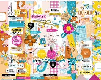 Every Summer Has A Story digital scrapbook kit, Digital summer elements and papers, Printable patterns, Summer digital mix media elements