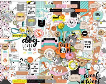Live Love Bark digital scrapbooking kit, Abstract printable pattern papers, Digital dogs craft papers, Digital dogs mix media elements
