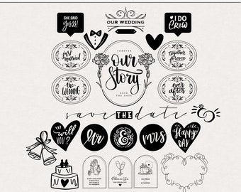 Nuestra historia comienza aquí: sellos y pinceles digitales, sellos digitales para manualidades, cliparts digitales para bodas, sellos y pinceles para Photoshop para bodas