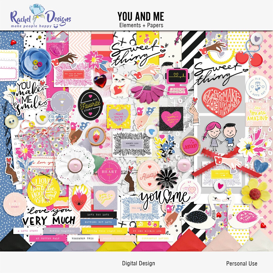 You and Me Digital Scrapbooking Kit, Digital Valentine's Elements ...
