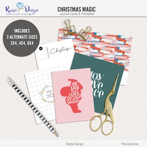 Cartões de diário imprimíveis mágicos de Natal, Cartões de bolso digitais de Natal, Vida de projeto de Natal para impressão, Cartões de diário digital de Natal
