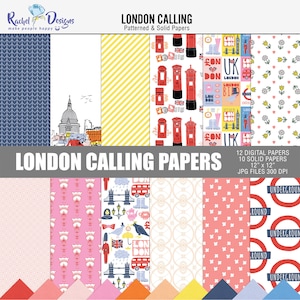 Pacchetto di carta digitale per chiamate a Londra, documenti per chiamate a Londra stampabili, documenti per scrapbooking digitali a Londra, documenti con modelli digitali a Londra