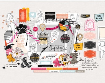 Perfekt unvollkommene digitale Scrapbooking-Elemente, Mix digitaler Scrapbooking-Elemente, Selbstliebe-Elemente, moderne feminine Scrapbook-Elemente
