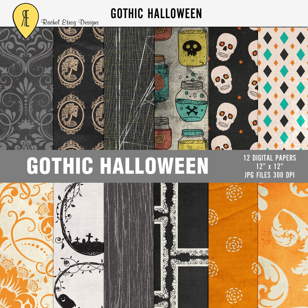 Red Heart Gothic Digital Papers Halloween Scrapbook Papers 