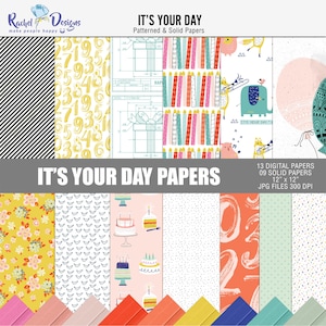 It&#39;s your day digital scrapbook paper, Birthday printable decor papers, Birthday scrapbooking papers, Colorful birthday digital paper pack