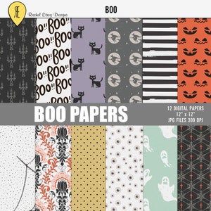 Boo digital paper pack, Halloween digital Scrapbooking Paper, Halloween pattern papers, Digital halloween papers, Boo scrapbook paper 12X12