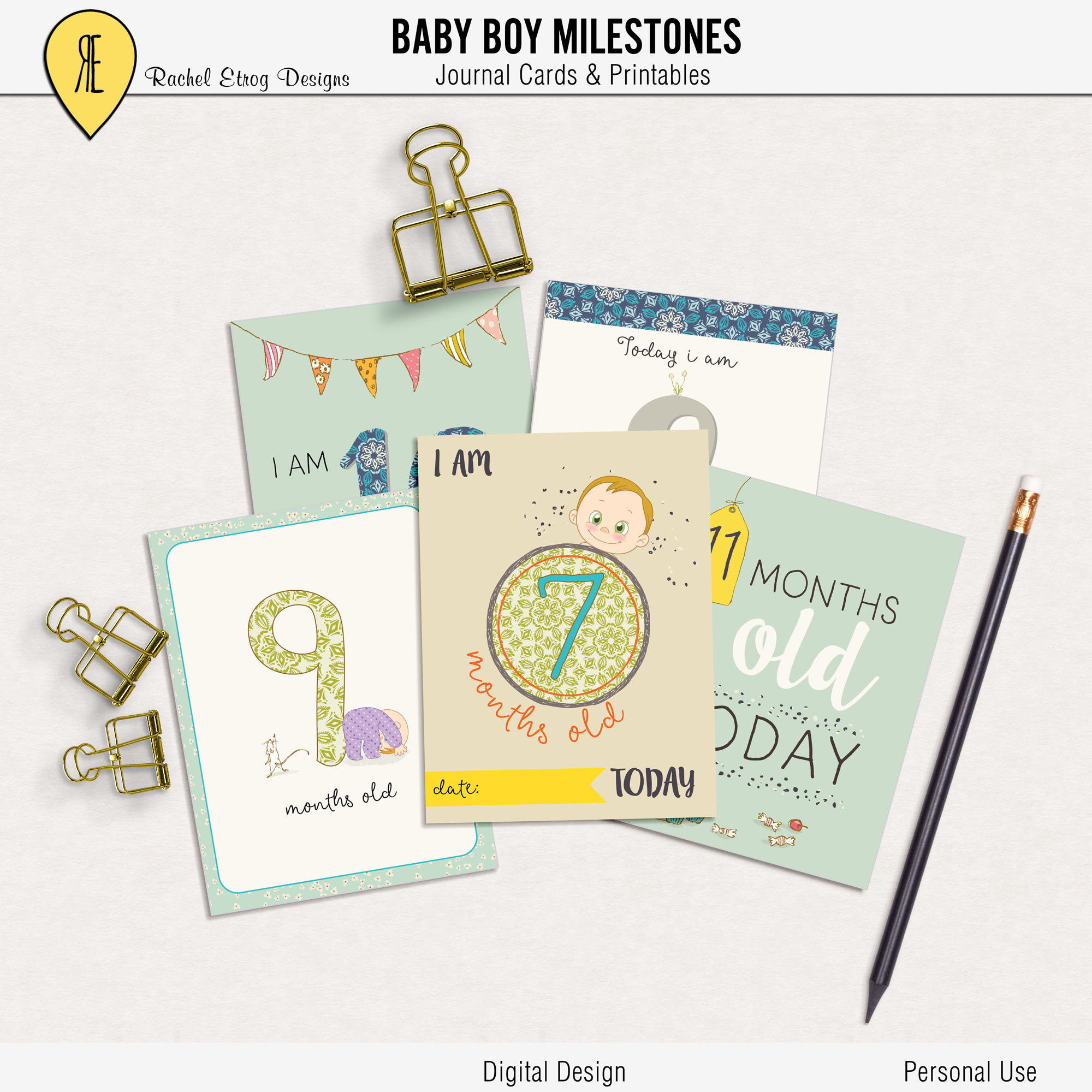 Baby Boy Printable Milestone Project Life Cards, Baby Boy Journal Cards ...