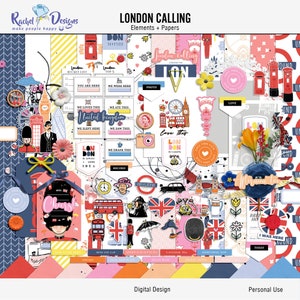 London calling digital scrapbooking kit, London patterns papers, Digital london papers, Digital london mix media elements, London hybrid