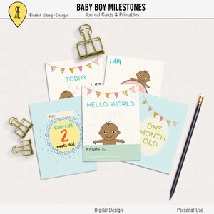 Cartes de vie de projet d'étape à imprimer bébé garçon, Cartes de journal de bébé garçon, Cartes d'étapes numériques de bébé garçon et Cartes d'étapes de bébé garçon
