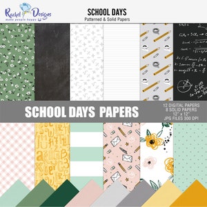 Schultage digitales Scrapbooking-Papier, digitales Schulpapier, festes druckbares Scrapbookingpapier, digitales Schulpapiere 12x12