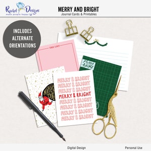 Fröhliche und leuchtende druckbare Journalkarten, digitale Weihnachts-Taschenkarten, druckbares Weihnachtsprojektleben, digitale Weihnachts-Journalkarten