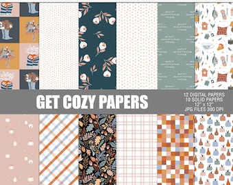 Få ett mysigt digitalt papperspaket, höstpapper, digitalt scrapbookingpapper för hösten, höstmönsterpapper, utskrivbart höstscrapbookpapper