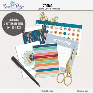Zodiac digital journal cards, Printable digital zodiac pocket cards, Astrology printable project life, Digital zodiac memory keeping cards