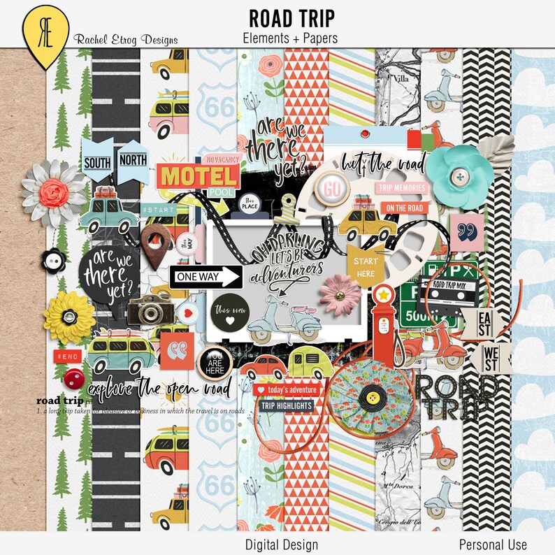 Road Trip Digital scrapbooking kit Travel scrapbooking Etsy