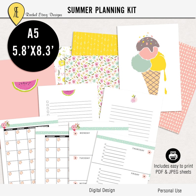 Summer planning kit Printable a5 image 1