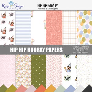 Hip hip hooray digital scrapbook paper, Birthday printable decor papers, Birthday scrapbooking papers, Colorful birthday digital paper pack