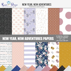 New year new adventures digital scrapbooking papers, New year printable papers, New year digital craft papers, Printable New year papers